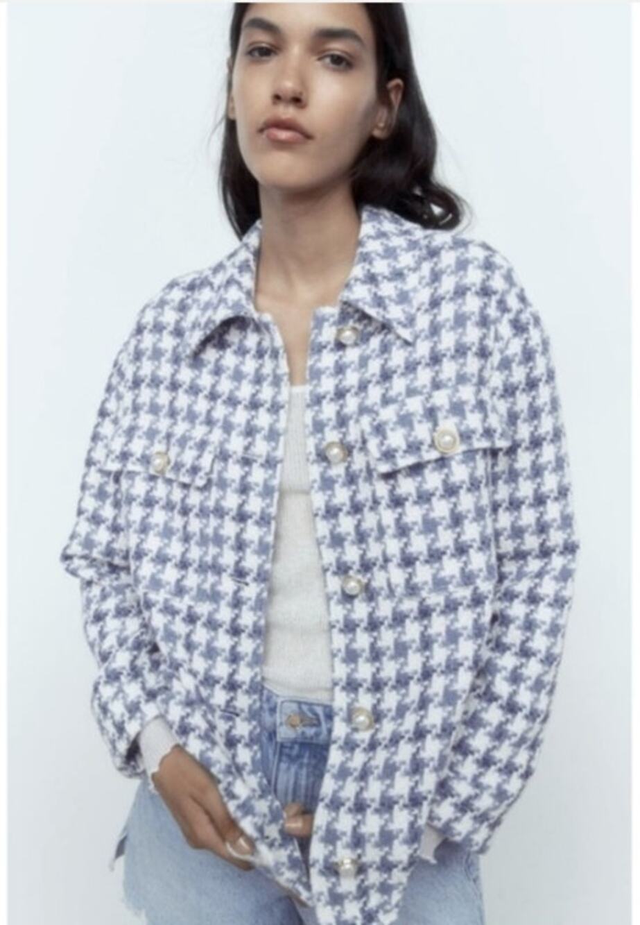 ZARA Textured Pearl Houndstooth Jacket Overshirt Size L